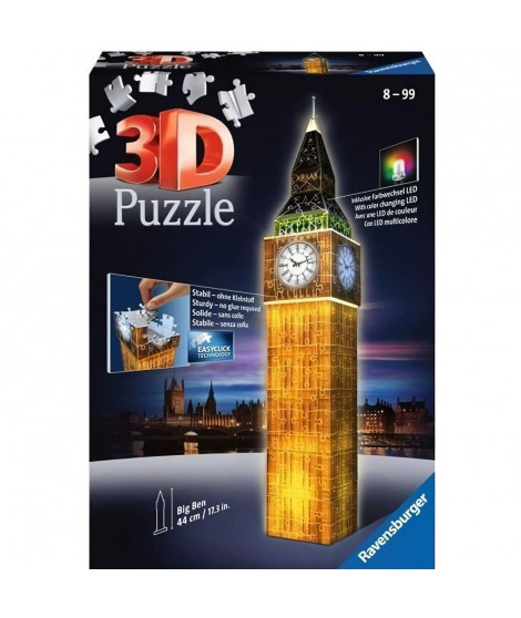 Puzzle 3D Big Ben illuminé - Ravensburger - Monument 216 pieces - sans colle - avec LEDS couleur - Des 8 ans