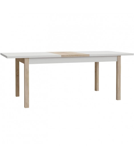 Table a manger extensible HOYVIK - 160,4 - 207 cm - Allonge se rangeant sous le plateau - décor chene sonoma avec du blanc mat