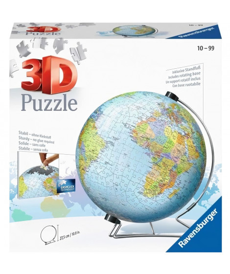 Puzzle 3D Globe 540 pieces - Ravensburger - Éducatif pour enfants - Sans colle - Des 12 ans