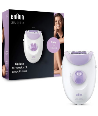 Braun Silk-épil 3 Épilateur Électrique Femme, Blanc/Violet, Retire en douceur les poils, Résultat durent longtemps, SE3-3170