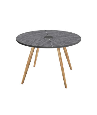 Table de jardin ronde - Acier thermolaqué + nassilium en lamelles - Diametre 110 cm