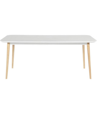 OTTO Table de séjour avec piétement en hévéa massif - Blanc laqué - L 180 x P 90 x H 75 cm