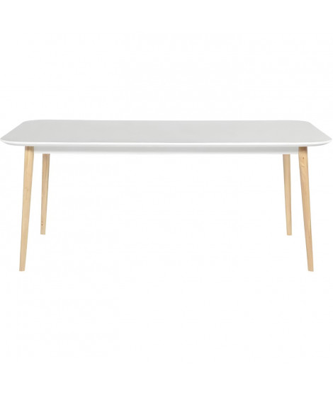 OTTO Table de séjour avec piétement en hévéa massif - Blanc laqué - L 180 x P 90 x H 75 cm