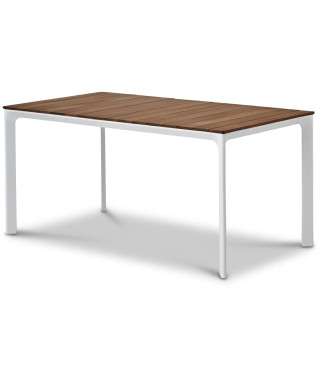 Table de jardin - Table 160 cm - Aluminium blanc et Plateau Eucalyptus FSC - Atelier BOCARNEA