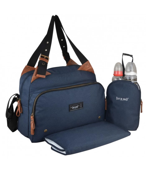 Baby on board-sac a langer -sac titou bleu denim - 2 compartiments 8 poches - sac repas - tapis a langer sac linge sale attac…