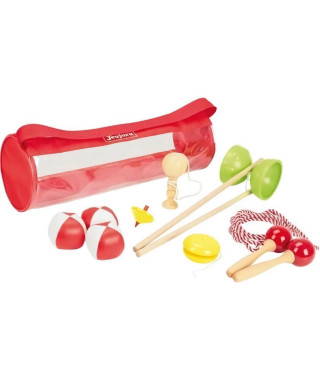 JEUJURA Pack de jeux d'adresse : diabolo, bilboquet, corde a sauter, yoyo, toupie, trois balles de jonglage