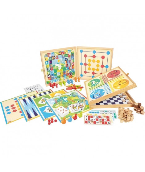 JEUJURA Coffret de Jeux classiques - 150 regles - Pions bois