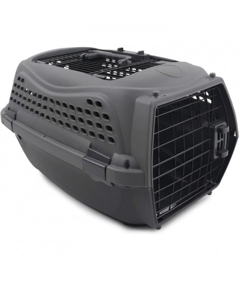 Caisse de transport pour chat M.PETS ECO GIRO - Cage en plastique - Taille S - Gris