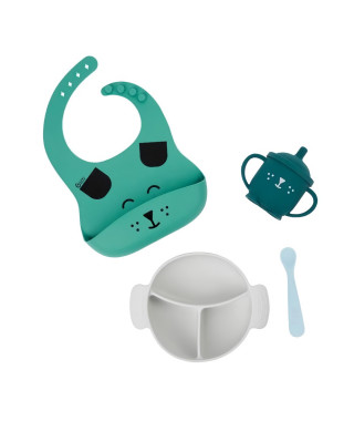 Babymoov Coffret Repas 15-24 m LEARN'ISY, 1 Bol, 1 Tasse, 1 Bavoir, 1 Cuillere, Chien