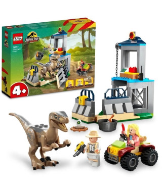 LEGO Jurassic Park 76957 L'Évasion du Vélociraptor, Jouet avec Dinosaure et Voiture