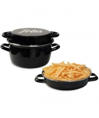 Friteuse émail 26 cm noire avec panier et couvercle verre