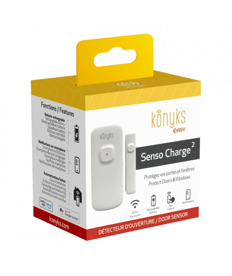 Konyks Senso Charge 2 - Détecteur d'ouverture Wi-Fi sur batterie pour porte et fenetre, autonomie 1 an, notifications Smartphone