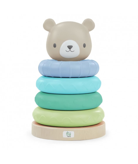 ITY de INGENUITY Cutie Stacks Nate, 4 anneaux de dentition a empiler sans BPA, support en faux bois, ours, vert, des 6 mois