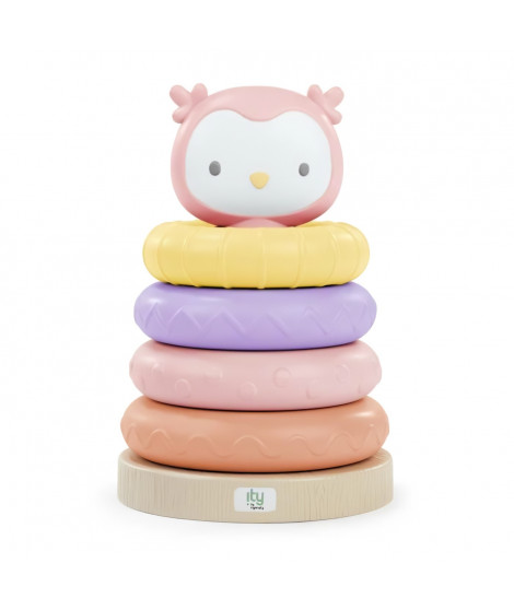 ITY de INGENUITY Cutie Stacks Nally, 4 anneaux de dentition a empiler sans BPA, support en faux bois, ours, rose, des 6 mois