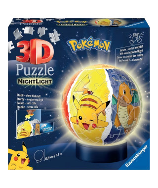 Puzzle 3D Ball illuminé Pokémon - Ravensburger - 72 pieces numérotées - Socle lumineux - A partir de 6 ans