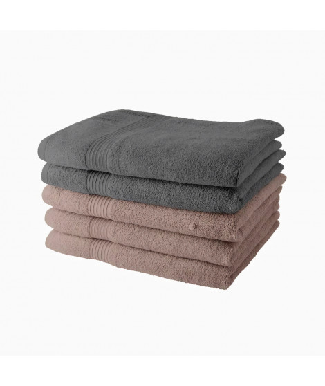 Lot de 5 Draps de Bain TODAY 70x130 cm 100% Coton - 3 roses des sables + 2 acier