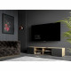 Meuble TV PILVI - Style contemporain- Décor Chene et noir - 2 Portes + 4 niches - L 180 x P 42 x H 37 cm