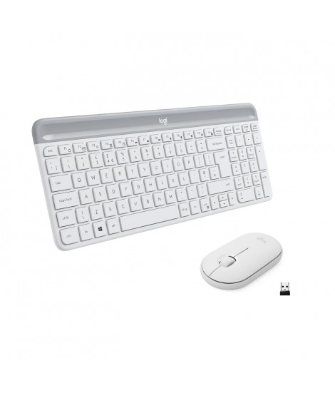 Logitech MK470 Slim Combo Clavier et Souris sans Fil Compacte, Ultra Silencieux, 2,4 GHz USB, Plug n' Play, pour Windows - Blanc