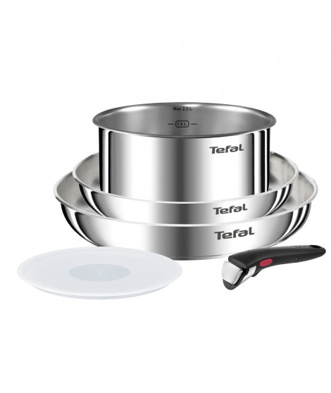 TEFAL INGENIO L896S504 Batterie de cuisine 5 pieces, Induction, Inox, Poeles 22/26 cm, Casserole 18 cm, Poignée amovible, Emo…