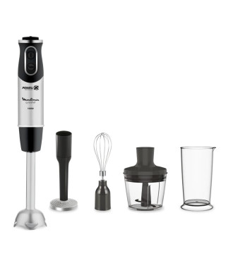 MOULINEX Mixeur plongeant 4en1 Quickchef, 10 vitesses, Mini hachoir, Fouet, Presse purée, Gobelet 800 ml, 1000W, Noir/Inox DD…