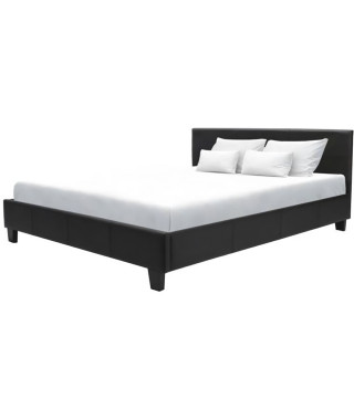 KANSAS Lit adulte 160x200 cm - Simili noir - Sommier inclus