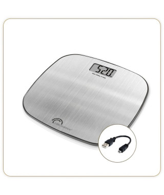 LITTLE BALANCE 8416 Inox Soft USB, Pese-personne sans pile, Rechargeable USB, 180 kg / 100 g, Inox