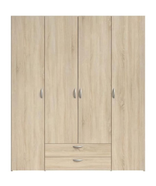 Armoire VARIA - Décor chene - 4 portes battantes + 2 tiroirs  - L 160 x H 185 x P 51 cm - PARISOT