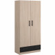 PARISOT Armoire 2 portes battantes + 1 tiroir - Panneaux de particules - Décor chene et noir - L 78 cm x P 38 cm x H 170 cm -…