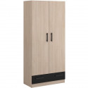 PARISOT Armoire 2 portes battantes + 1 tiroir - Panneaux de particules - Décor chene et noir - L 78 cm x P 38 cm x H 170 cm -…