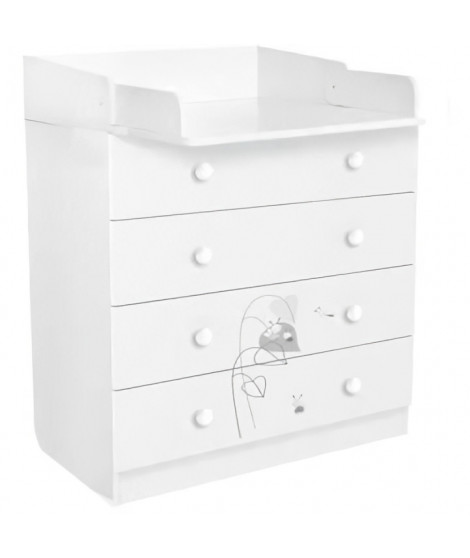 POLINI KIDS AMIS ZEN Commode a langer VOLGA 4 tiroirs avec plan a langer rabattable blanc