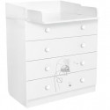 POLINI KIDS AMIS ZEN Commode a langer VOLGA 4 tiroirs avec plan a langer rabattable blanc