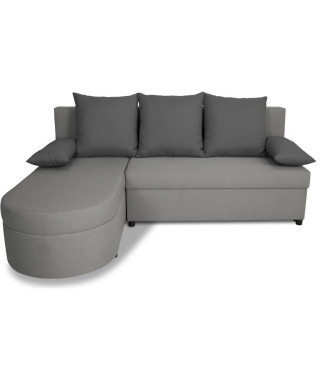 Canapé d'angle convertible réversible 3 places JEN - Tissu Gris - Style contemporain - L196 x H88 x P159 cm