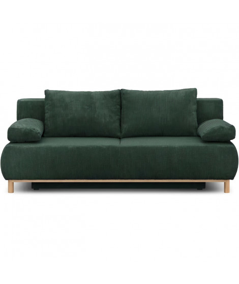 Banquette convertible 3 places MIKA - Velours côtelé Vert foret - Coffre de rangement - L 192 x H 84 x P 93 cm