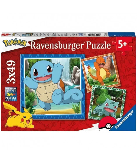 Puzzle pour enfants 3x49 pieces Pokémon - Salameche, Bulbizarre et Carapuce - Des 5 ans - 3 posters inclus - 05586 - Ravensbu…