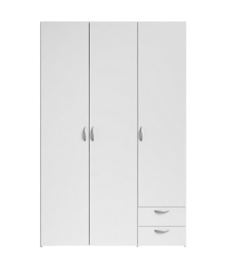Armoire VARIA - Décor blanc - 3 portes + 2 tiroirs - L 120 x H 185 x P 51 cm - PARISOT
