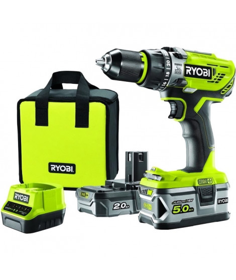 Perceuse-visseuse a percussion RYOBI 18V OnePlus - 2 batteries LithiumPlus 2.0Ah et 5.0Ah - 1 chargeur rapide R18PD31-252S