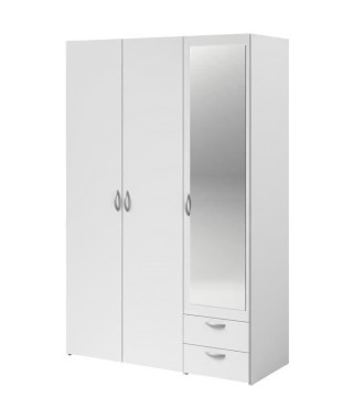 Armoire VARIA - Décor blanc - 3 portes battantes + miroir + 2 tiroirs - L 120 x H 185 x P 51 cm - PARISOT