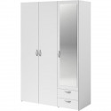 Armoire VARIA - Décor blanc - 3 portes battantes + miroir + 2 tiroirs - L 120 x H 185 x P 51 cm - PARISOT