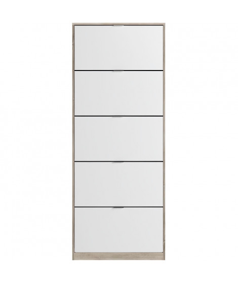 Meuble a chaussures - 5 Portes - Chene et blanc - 75x24x190 cm - Leona
