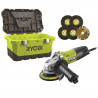 Meuleuse d'angle RYOBI 800W 125mm - 1 disque diamant - 5 disques a ébarber - Toolbox RAG800-125TA6