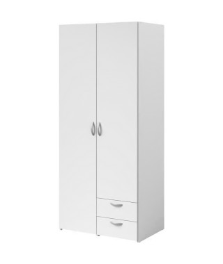 Armoire VARIA - Décor blanc - 2 portes battantes + 2 tiroirs  - L 81 cm x H 185 x P 51 cm - PARISOT