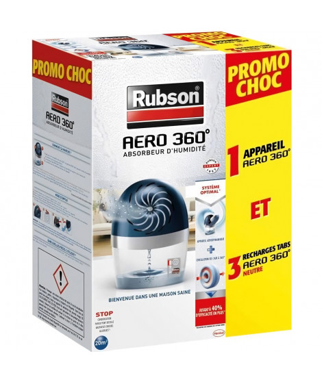 RUBSON Absorbeur d'humidité Aéro 360° Promo choc 20 m² + 3 recharges