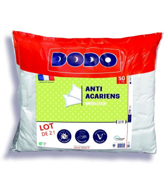 Lot de 2 oreillers anti-acariens 50x70 cm - 100% Polyester - DODO