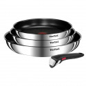 TEFAL INGENIO Lot de 4 pieces, Poeles 22/24/28 cm + poignée amovible, Acier inoxydable, Revetement antiadhésif, Emotion L897S404