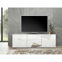 Meuble TV - Blanc laqué brillant avec sérigraphie miroir - L181 x P43 x H57 cm - VICTORY