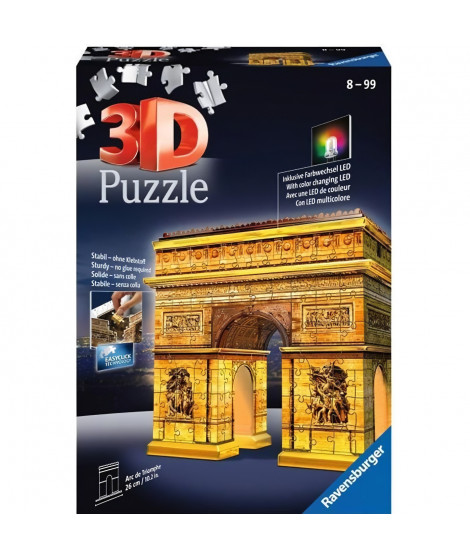 Puzzle 3D Arc de Triomphe illuminé - Ravensburger - 216 pieces - sans colle - avec LEDS couleur - Enfant 8 ans