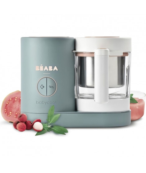 BEABA Babycook Neo - Robot culinaire bébé multifonction 4en1 - Cuit a la vapeur, mixe, décongele, réchauffe - Eucalyptus