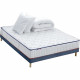 CONFORT DESIGN Pack complet Matelas 700 Ressorts + Sommier Bleu denim +  Couette + 2 Oreillers 160x200cm CHANTILLY