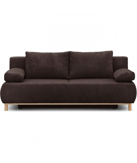 Banquette convertible 3 places MIKA - Velours côtelé marron foncé - Coffre de rangement - L 192 x H 84 x P 93 cm