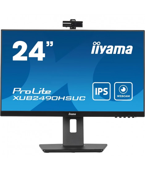 Ecran PC - IIYAMA - XUB2490HSUC-B5 - 24 IPS LED FHD - 4ms - 60Hz - HDMI DP VGA - Webcam FHD et microphone